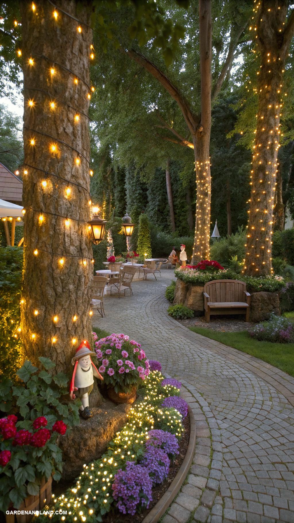 around the tree landscaping Illuminate trees with decorative fairy lights