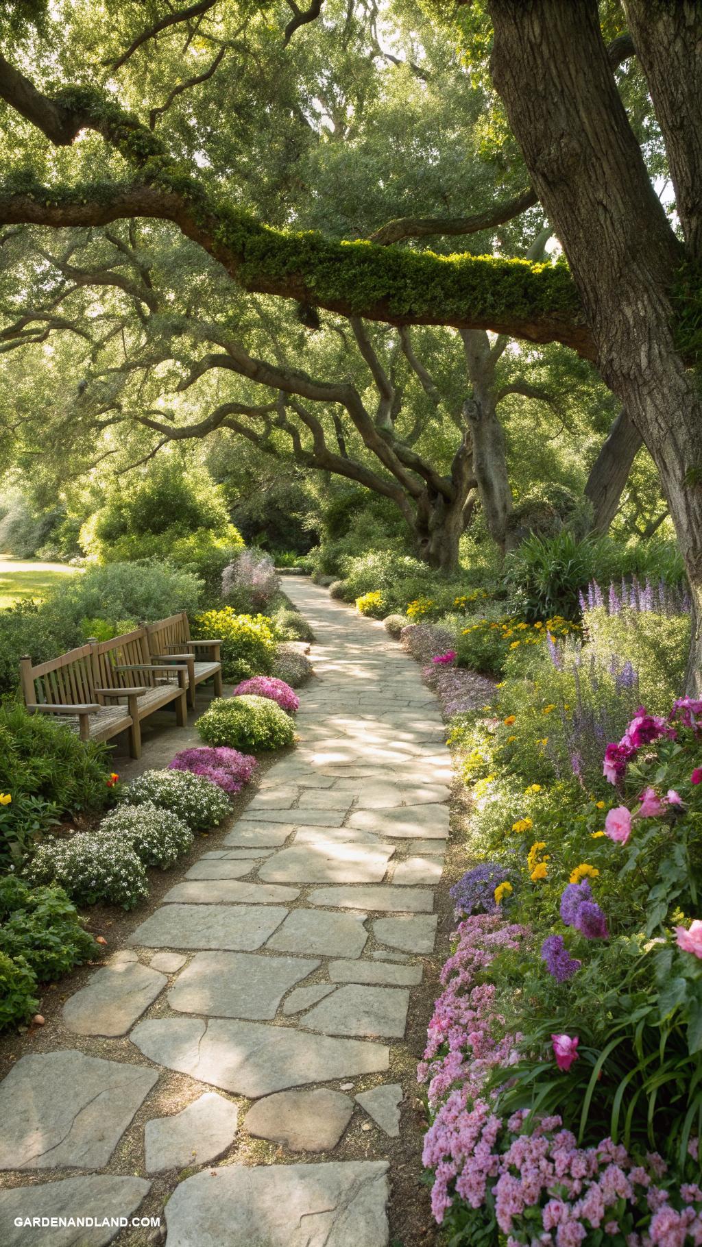 around the tree landscaping Integrate a tree lined stone pathway