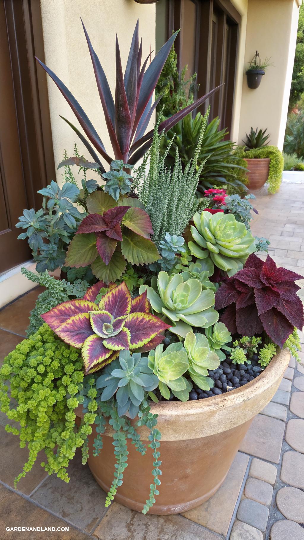 coleus planter ideas Mixed planters with succulents and coleus