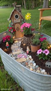 galvanized tub planter ideas Childrens fairy garden with whimsical decor