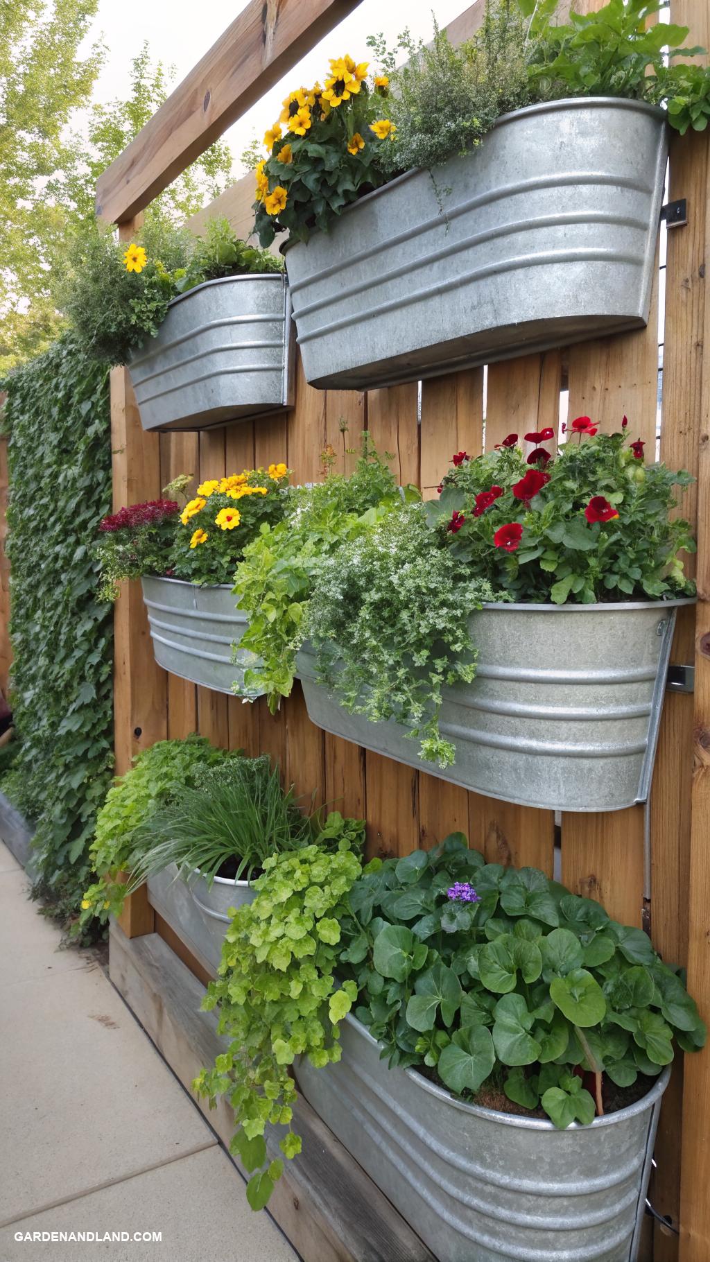 galvanized tub planter ideas Vertical garden wall using multiple tubs