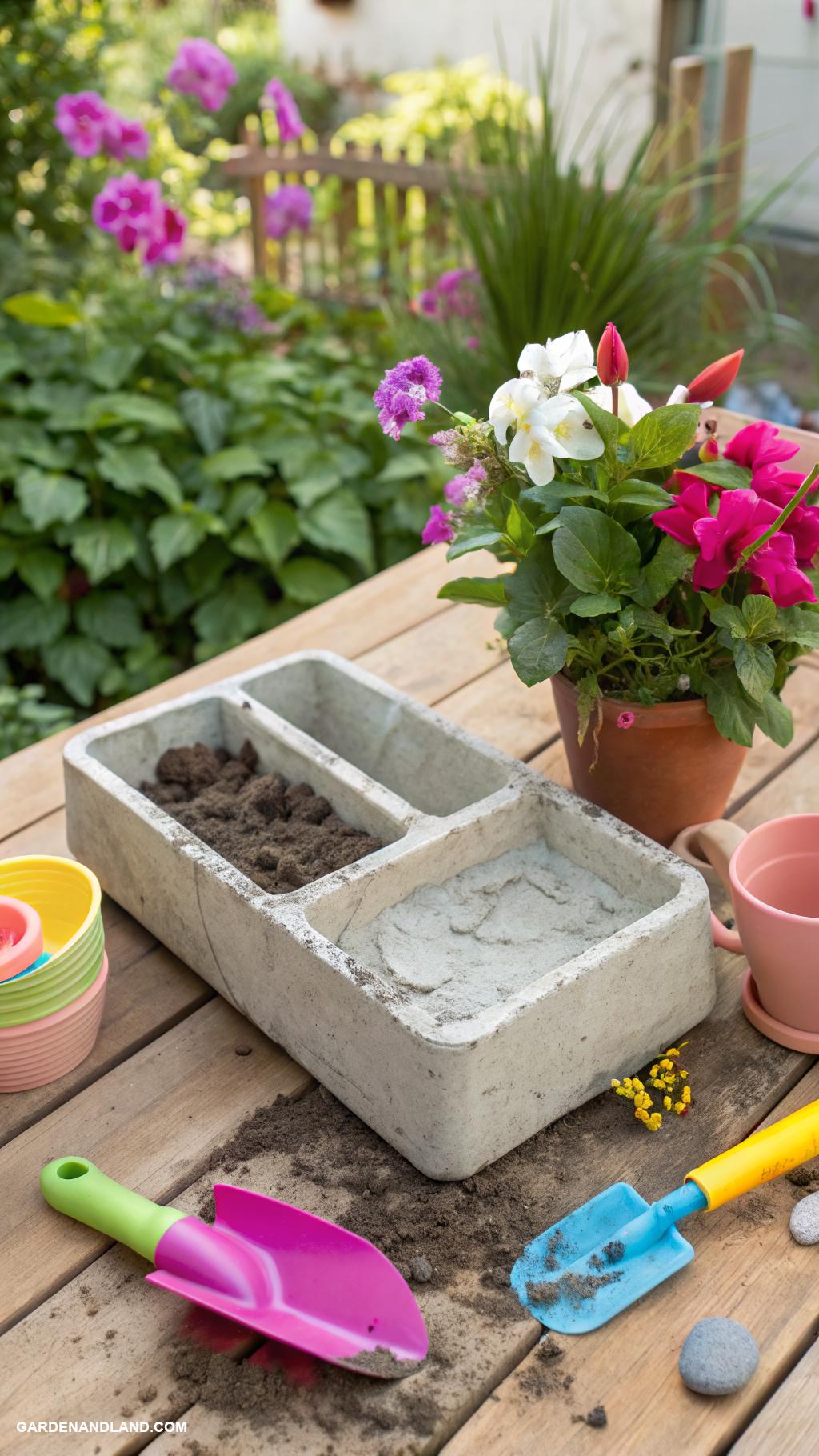 garden crafts Cement planter molds from plastic containers