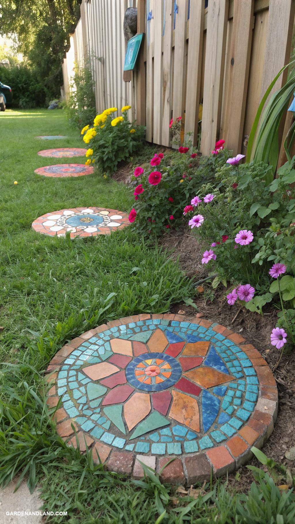 garden crafts Mosaic stepping stones with broken tiles