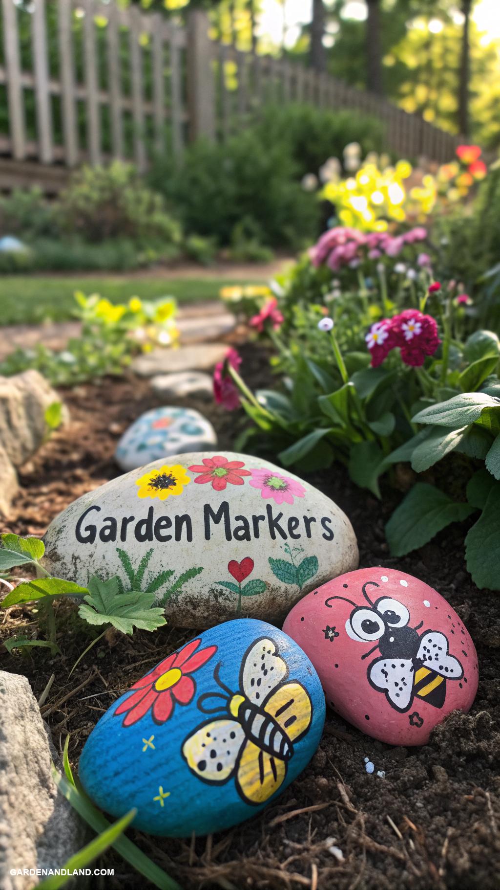 garden crafts Painted rocks as garden markers
