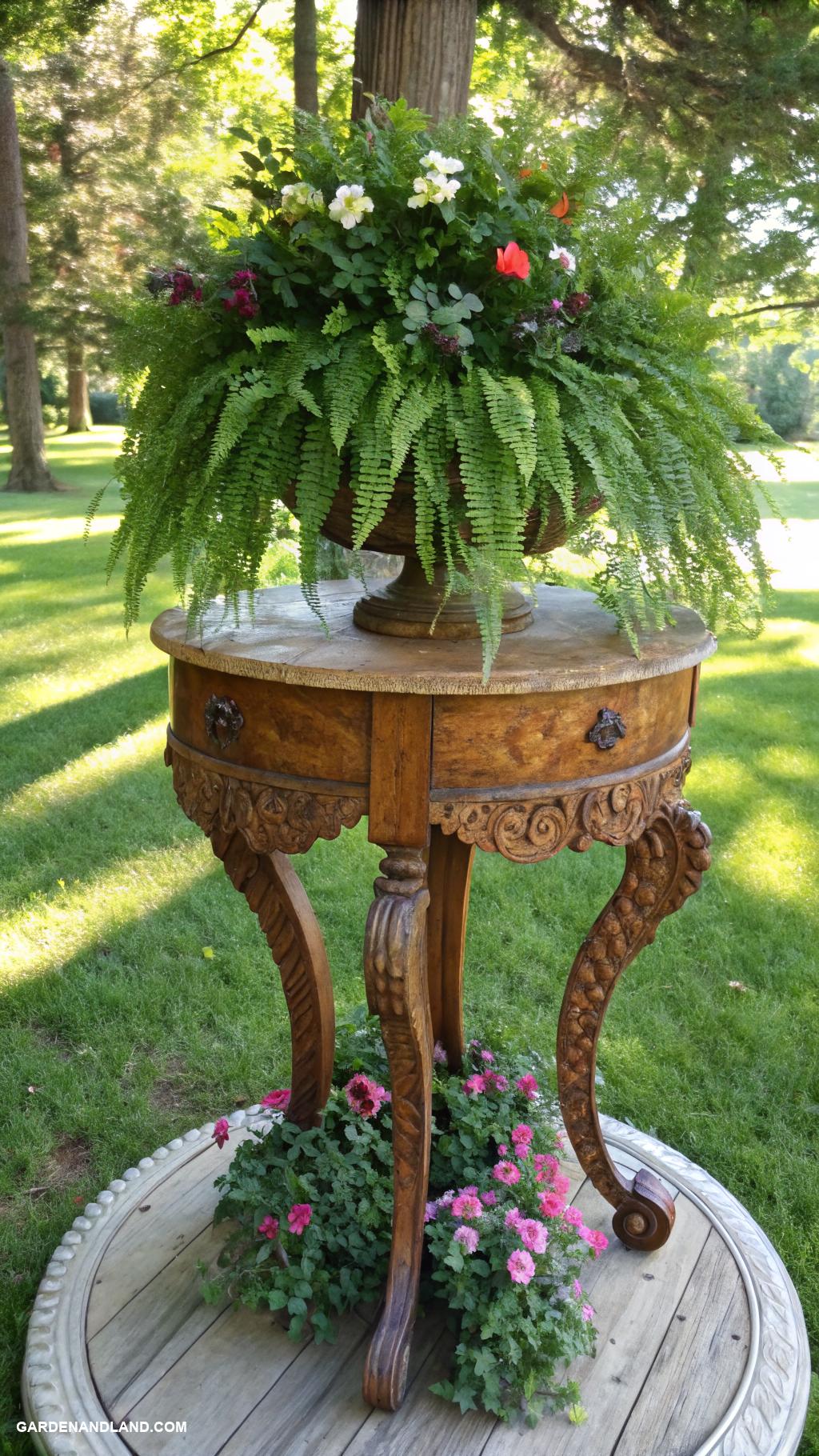 garden crafts Sculptural plant stands from old furniture