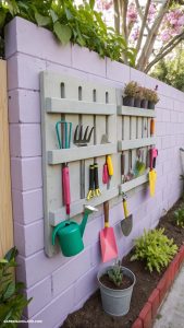 garden tools storage ideas Cinder block tool storage wall