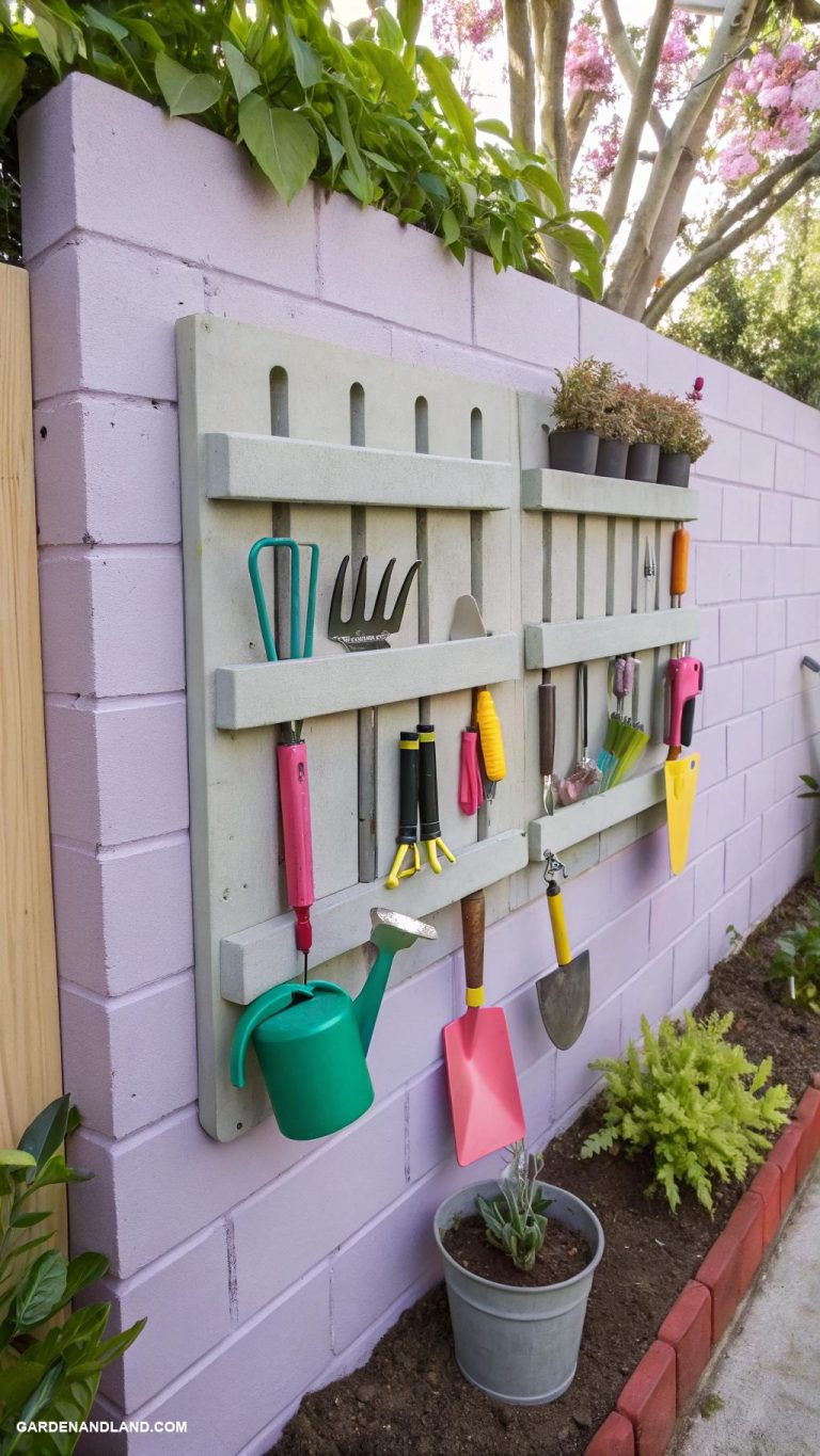 garden tools storage ideas Cinder block tool storage wall