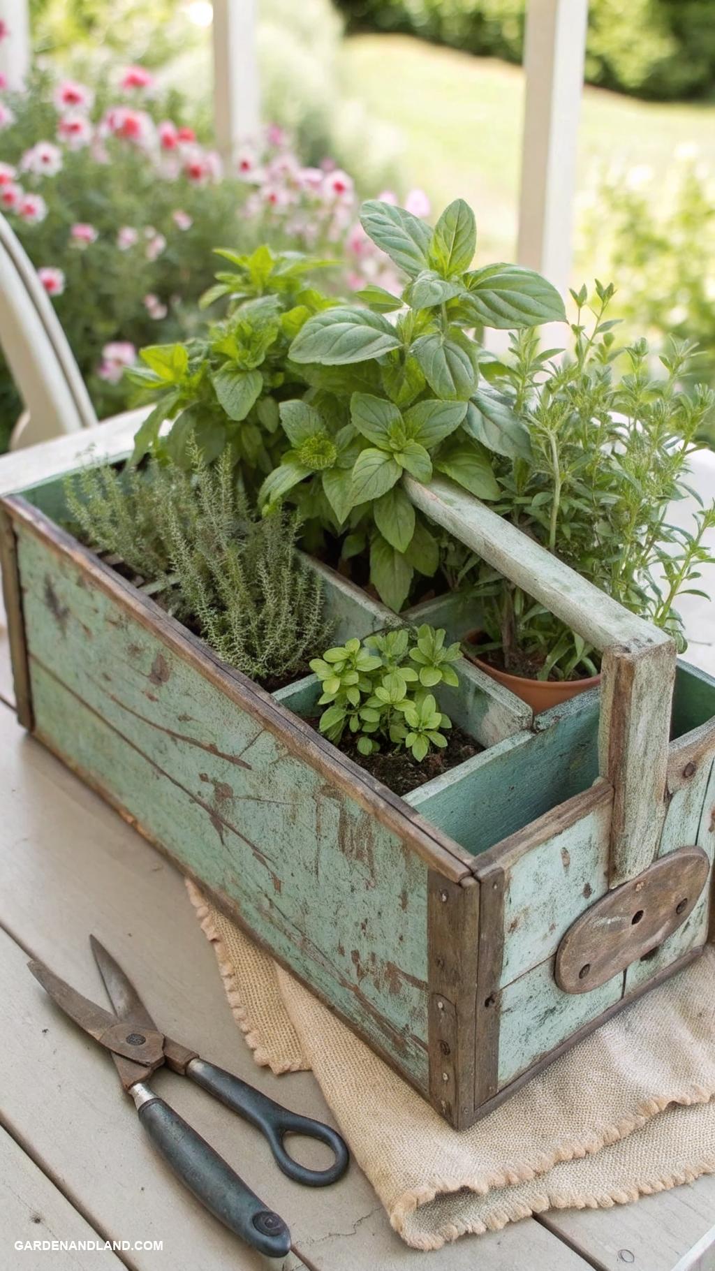 garden tools storage ideas Old toolbox turned herb planter