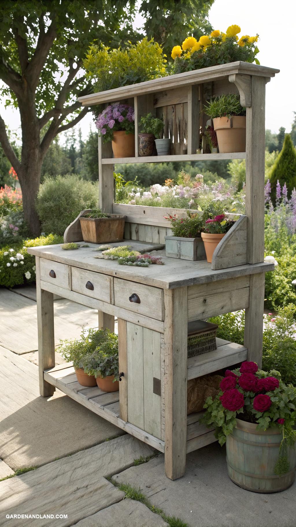 garden tools storage ideas Potting bench with built in storage