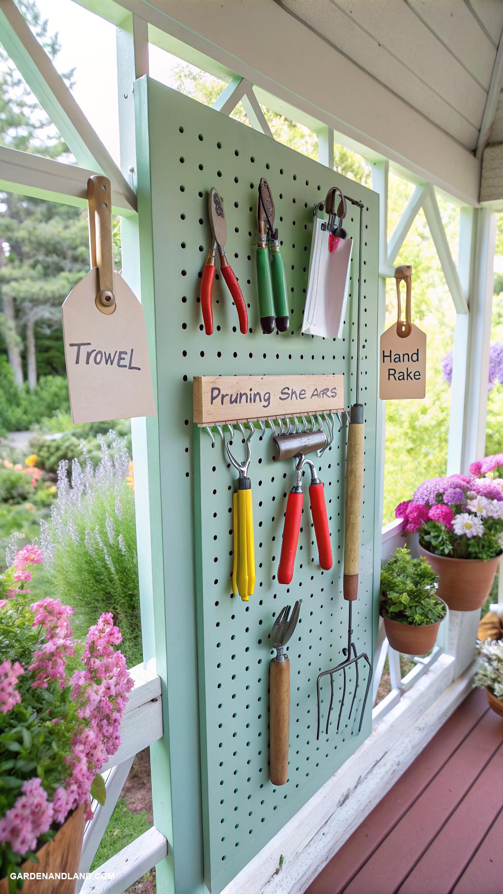 garden tools storage ideas Wall mounted pegboard for tools