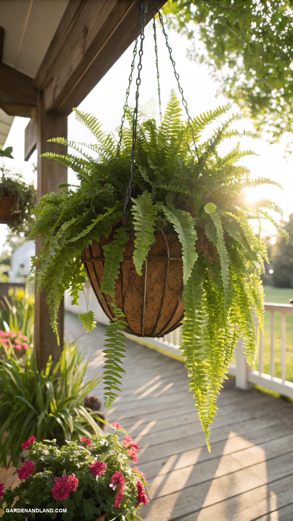 hanging basket ideas Hanging ferns in woven coconut coir liners