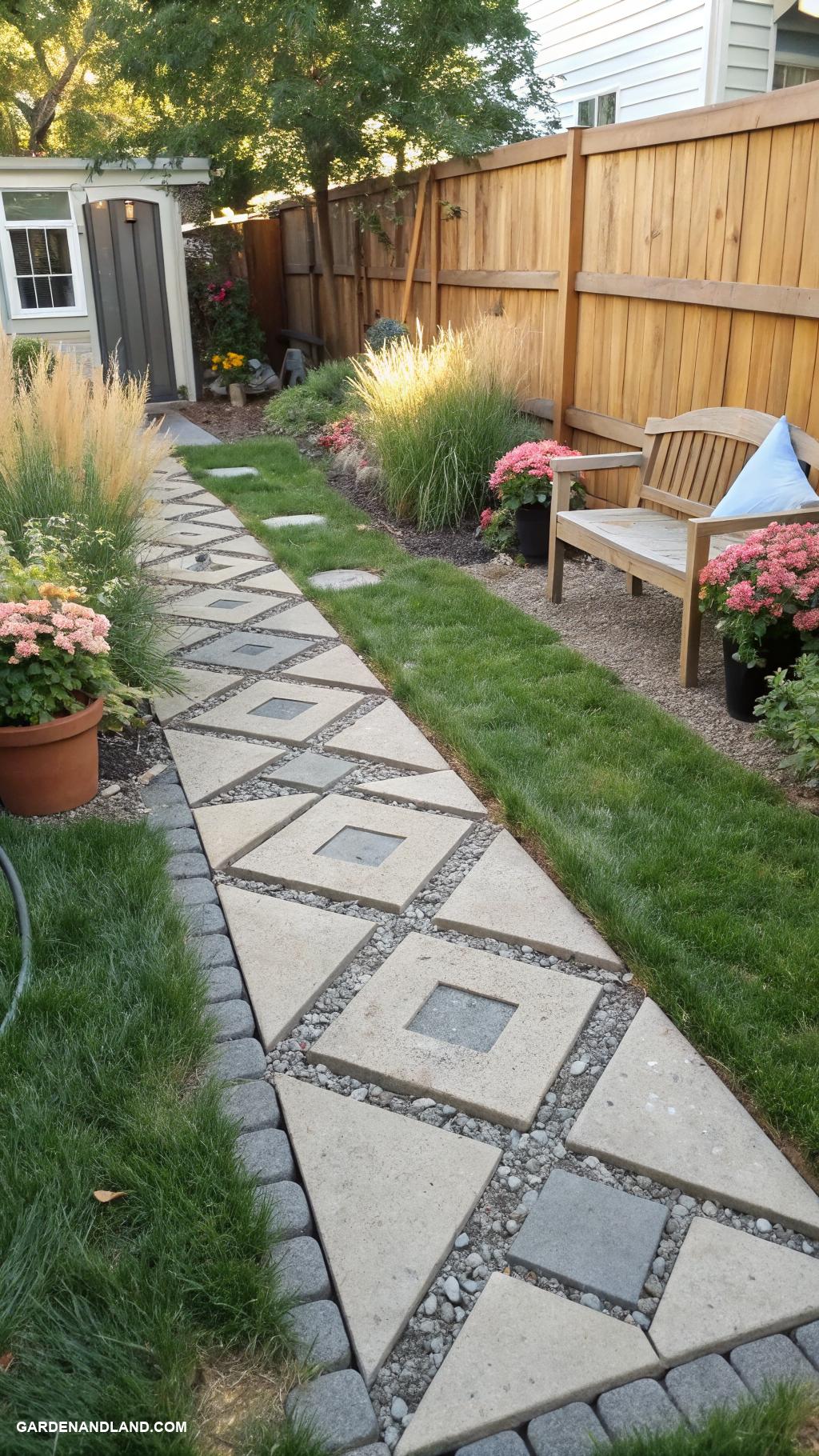 inexpensive backyard stone walkway ideas Cinder blocks arranged in geometric shapes