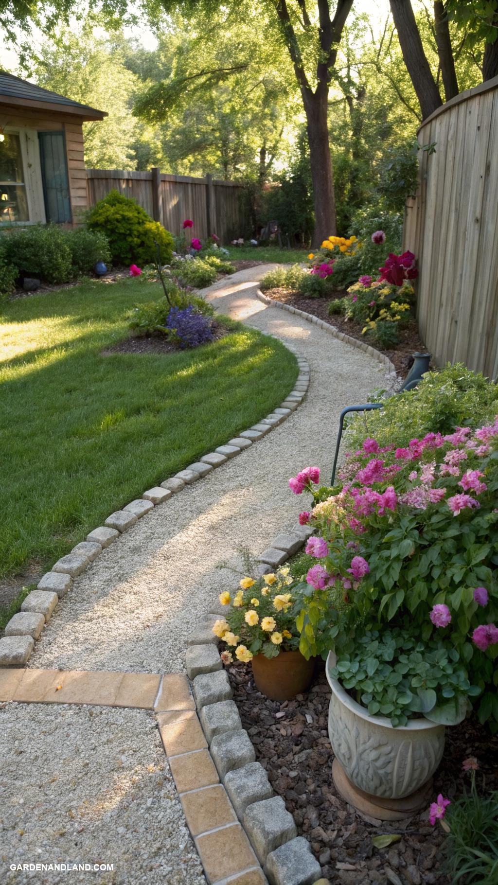 inexpensive backyard stone walkway ideas Crushed gravel with stone borders