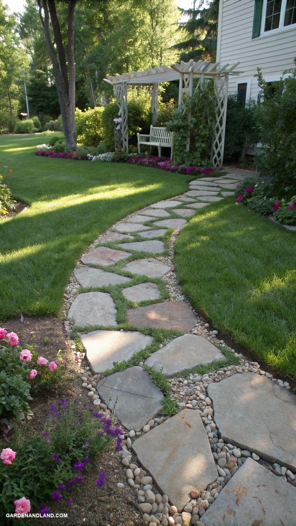 inexpensive backyard stone walkway ideas Flat stones arranged in random patterns