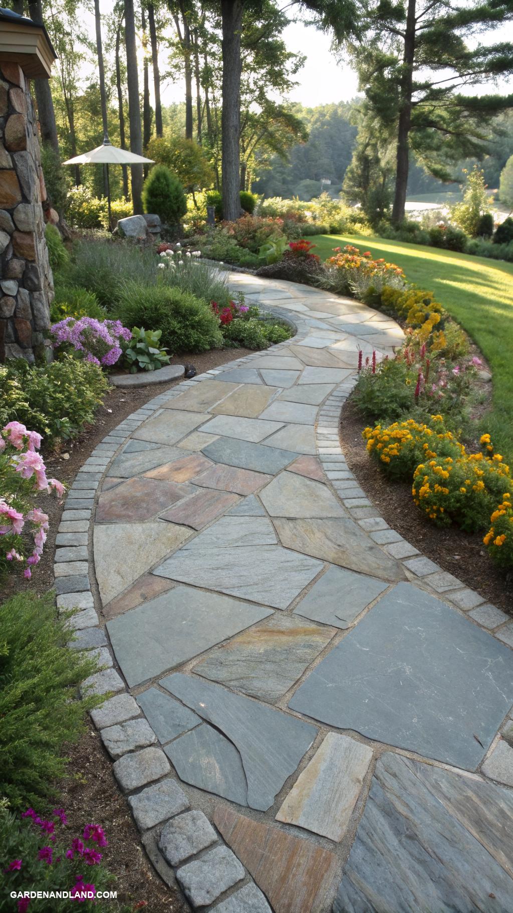 inexpensive backyard stone walkway ideas Natural slate tiles for an elegant look