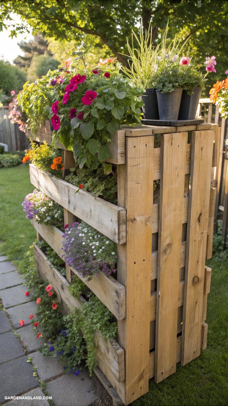 pallet planter Pallet fence with planters on top