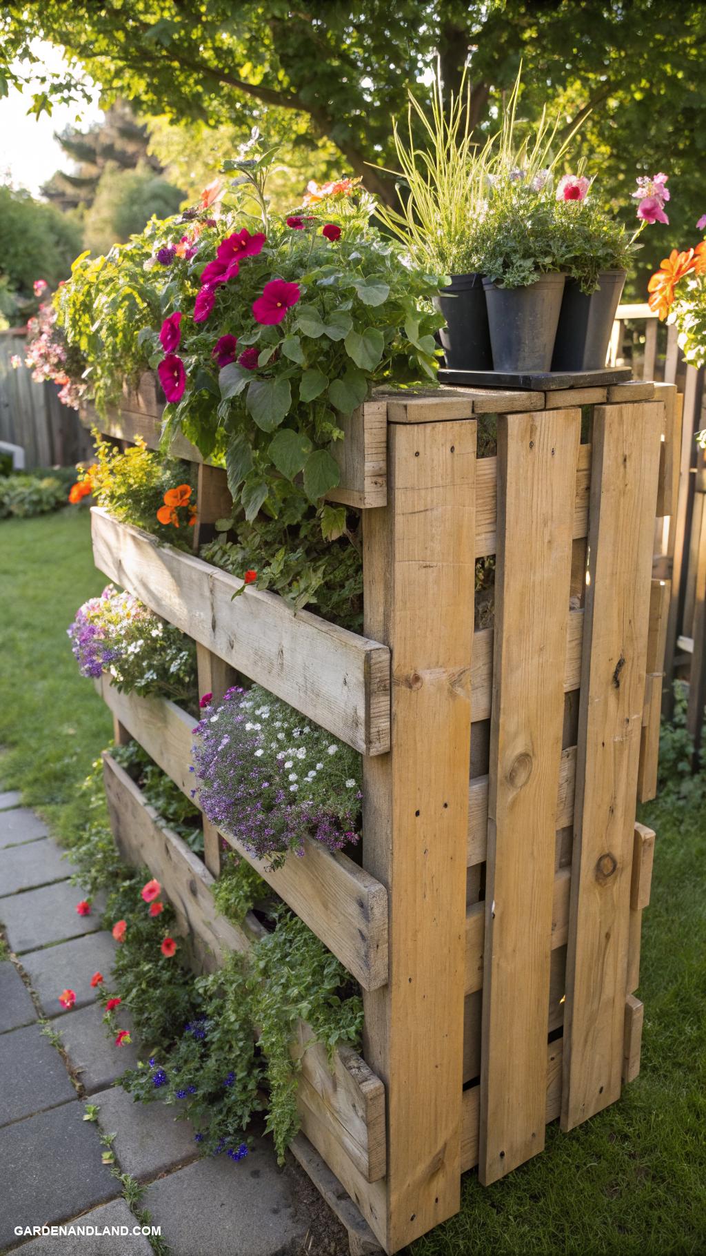 pallet planter Pallet fence with planters on top