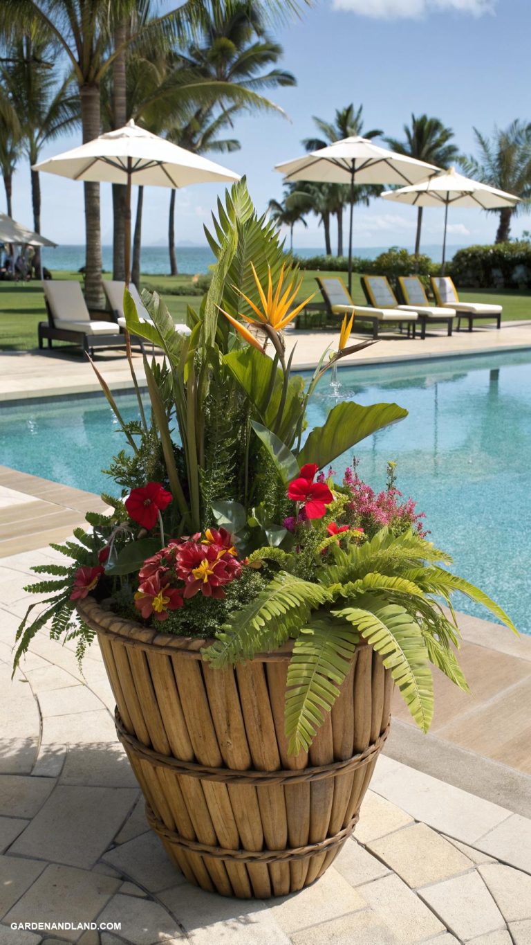 planters around the pool ideas Bamboo planters for tropical themed gardens