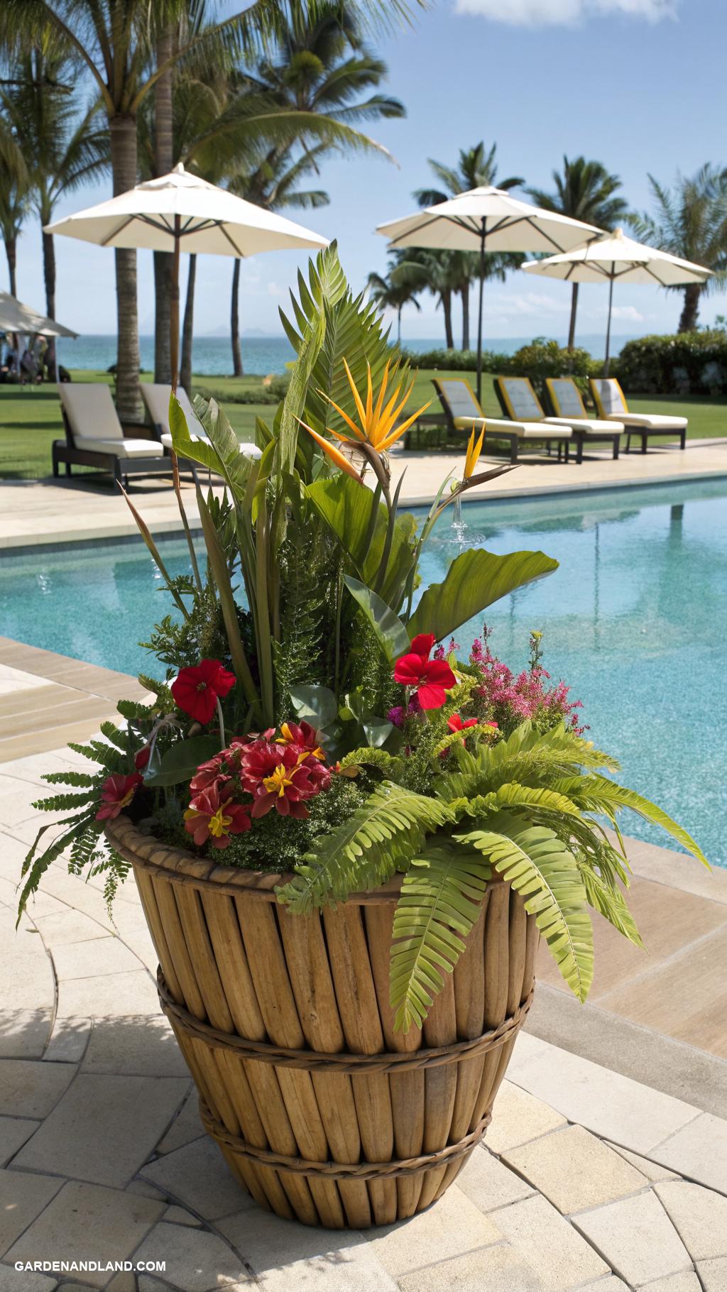 planters around the pool ideas Bamboo planters for tropical themed gardens
