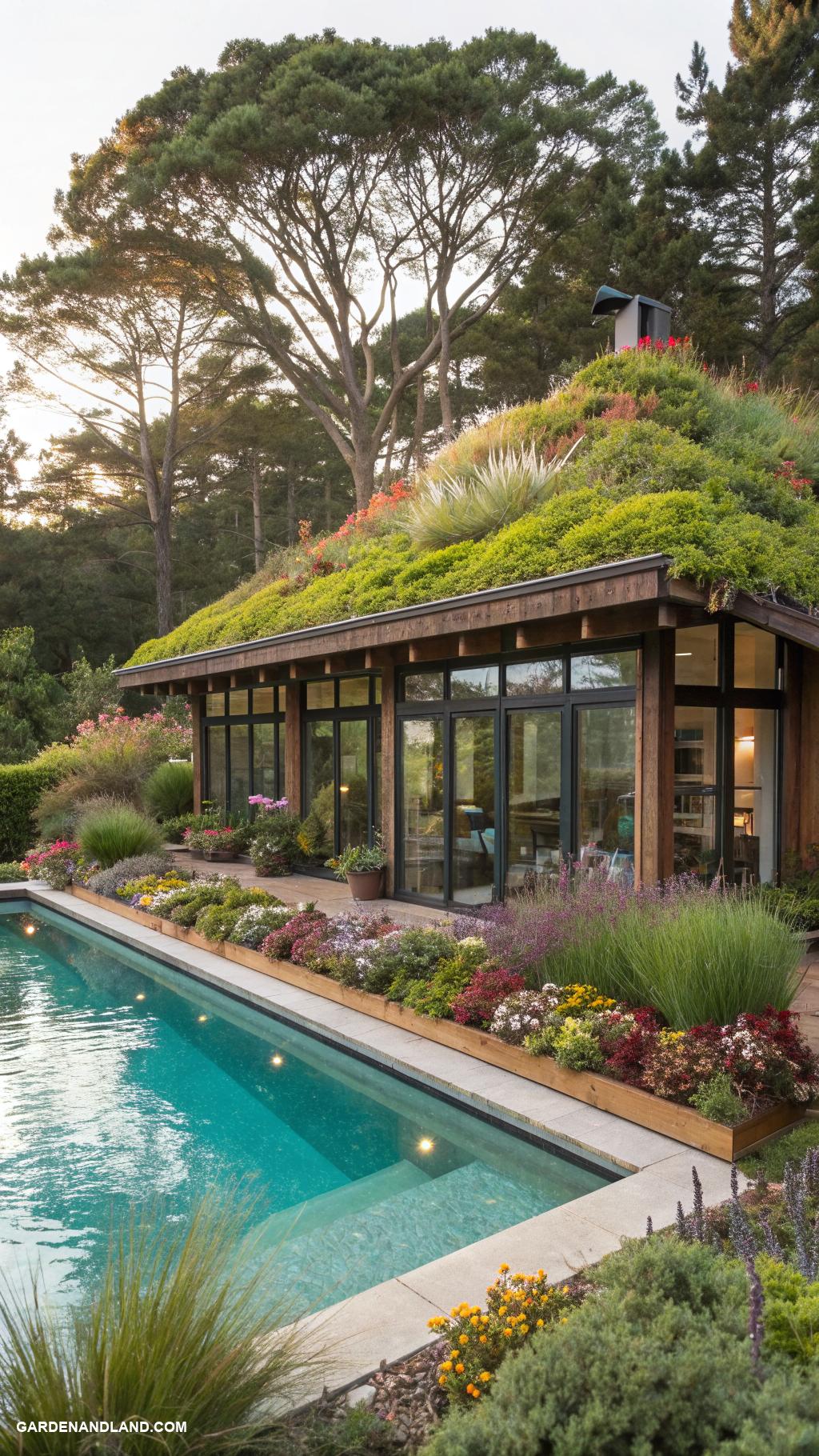 pool house ideas Eco friendly pool house with green roof