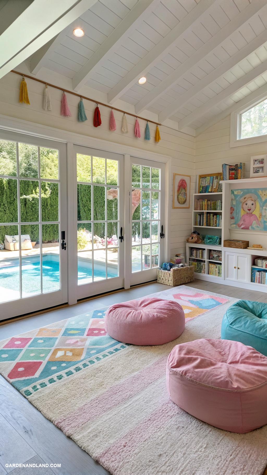 pool house ideas Family friendly playroom attached to pool house