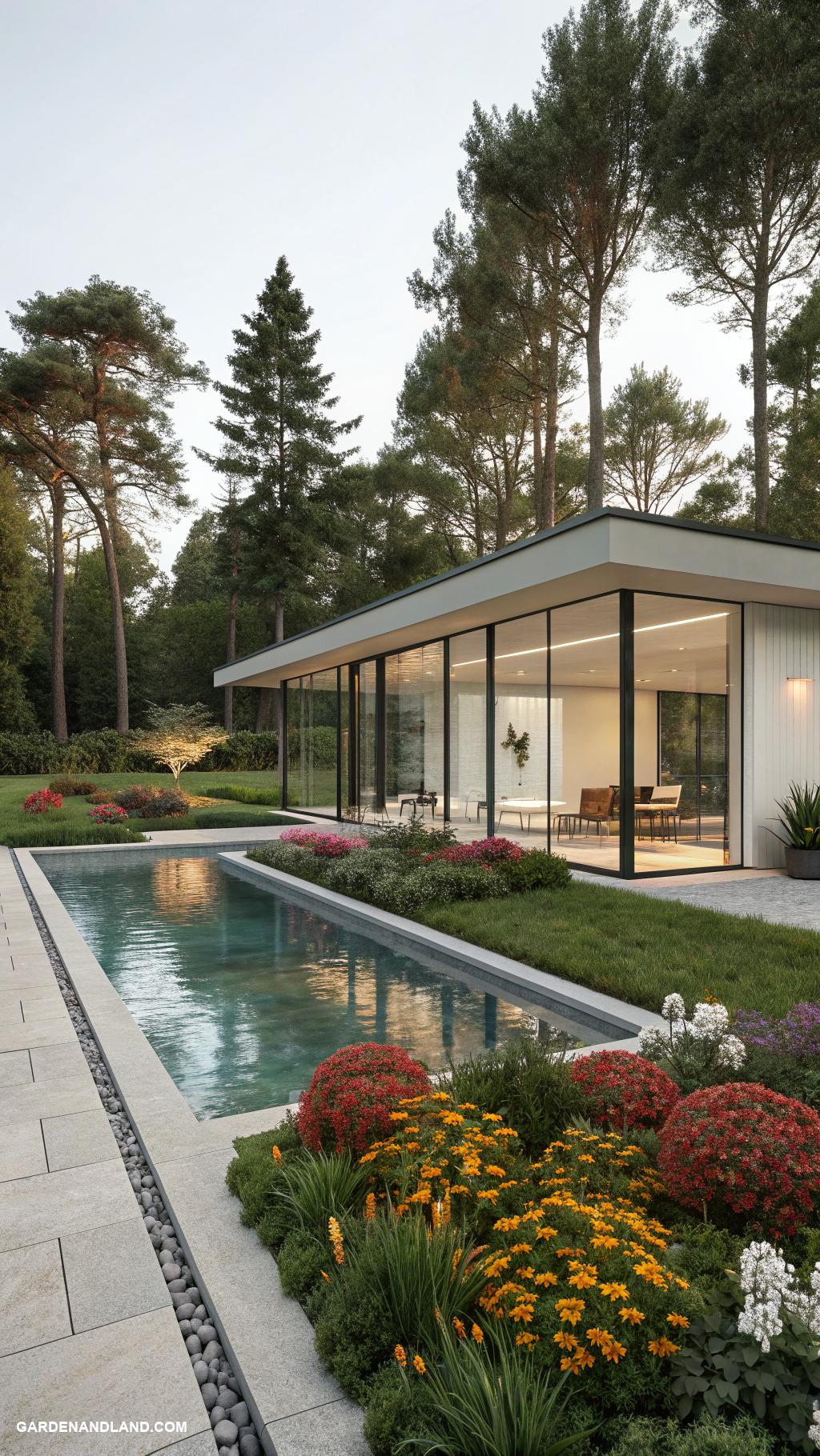pool house ideas Modern minimalist pool house with glass walls