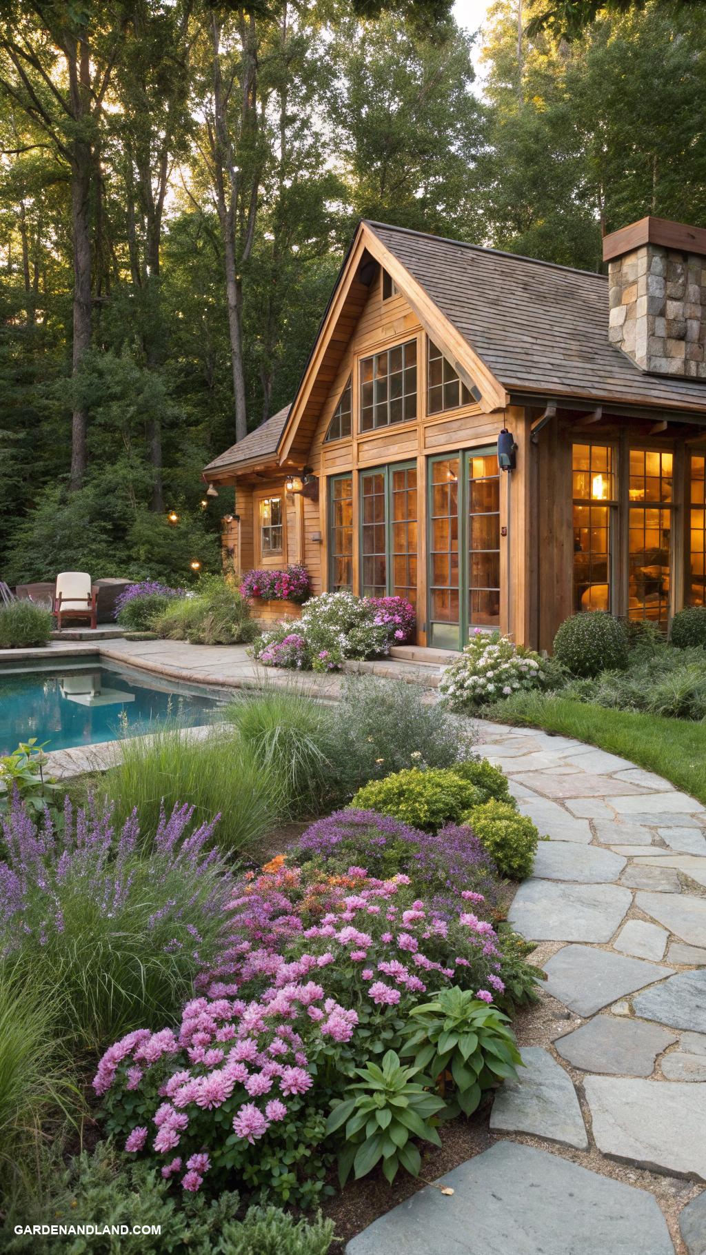 pool house ideas Rustic cabin style pool house with wood accents