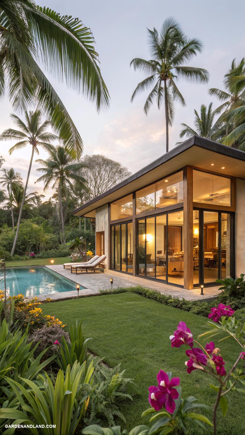 pool house ideas Tropical themed pool house with palm trees