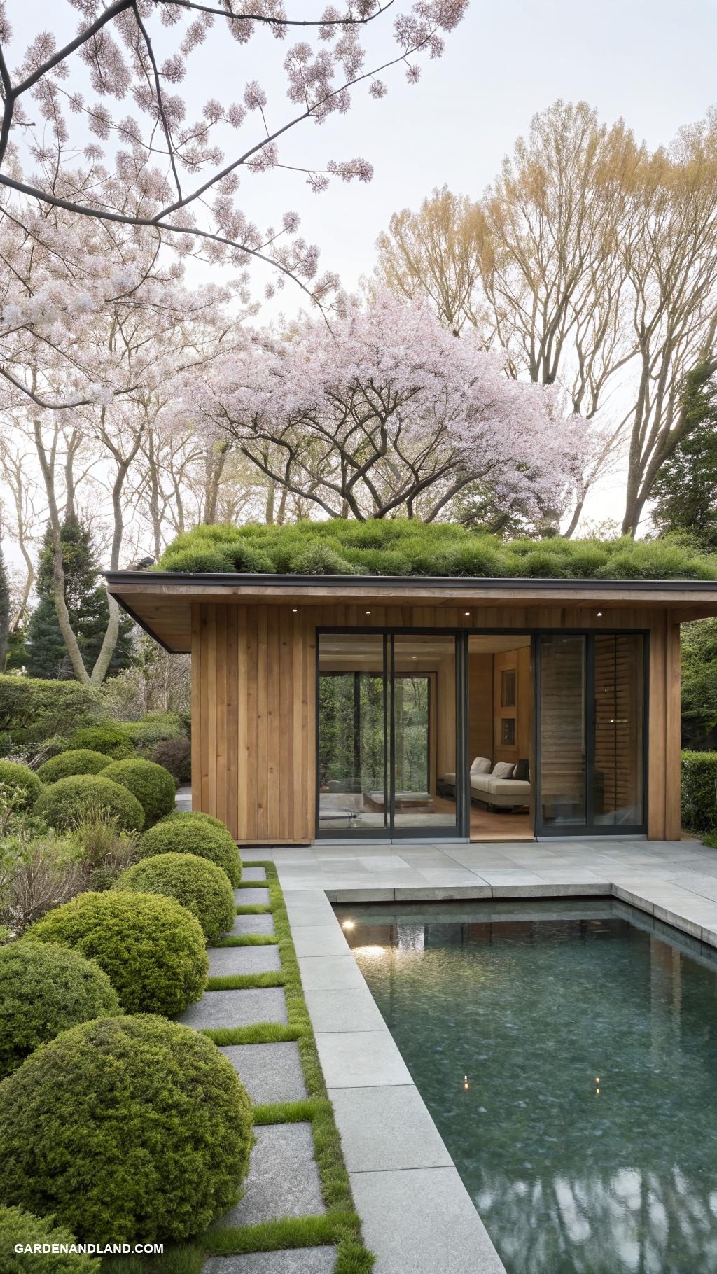pool house ideas Zen inspired pool house with serene garden