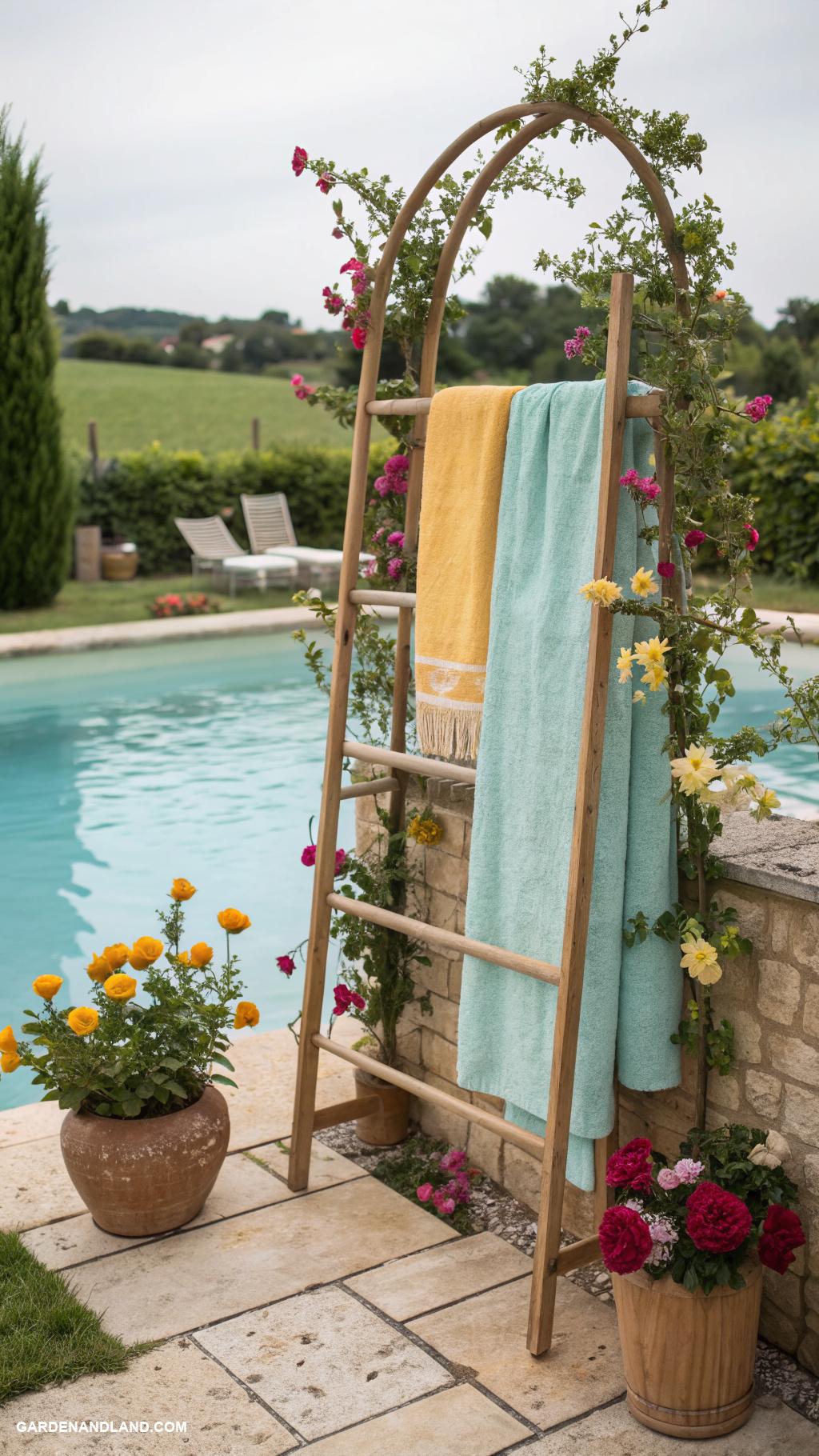 pool towel rack ideas Garden trellis towel drying rack