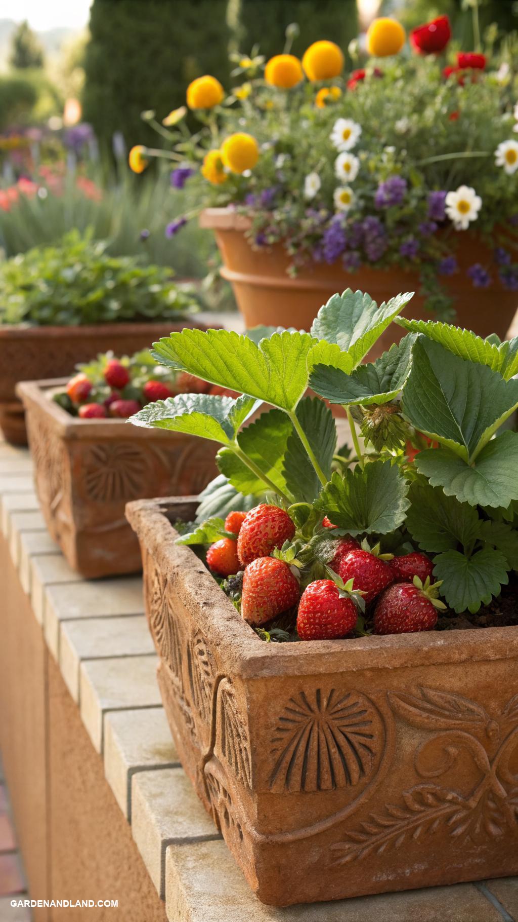 strawberry patch ideas Strawberry container garden with colors