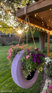 tire planters Hanging tire planters for vertical gardening