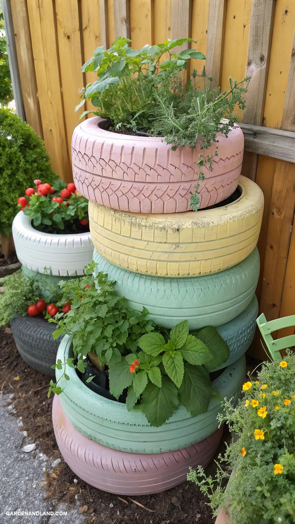 tire planters Stacked tires for herbs and vegetables