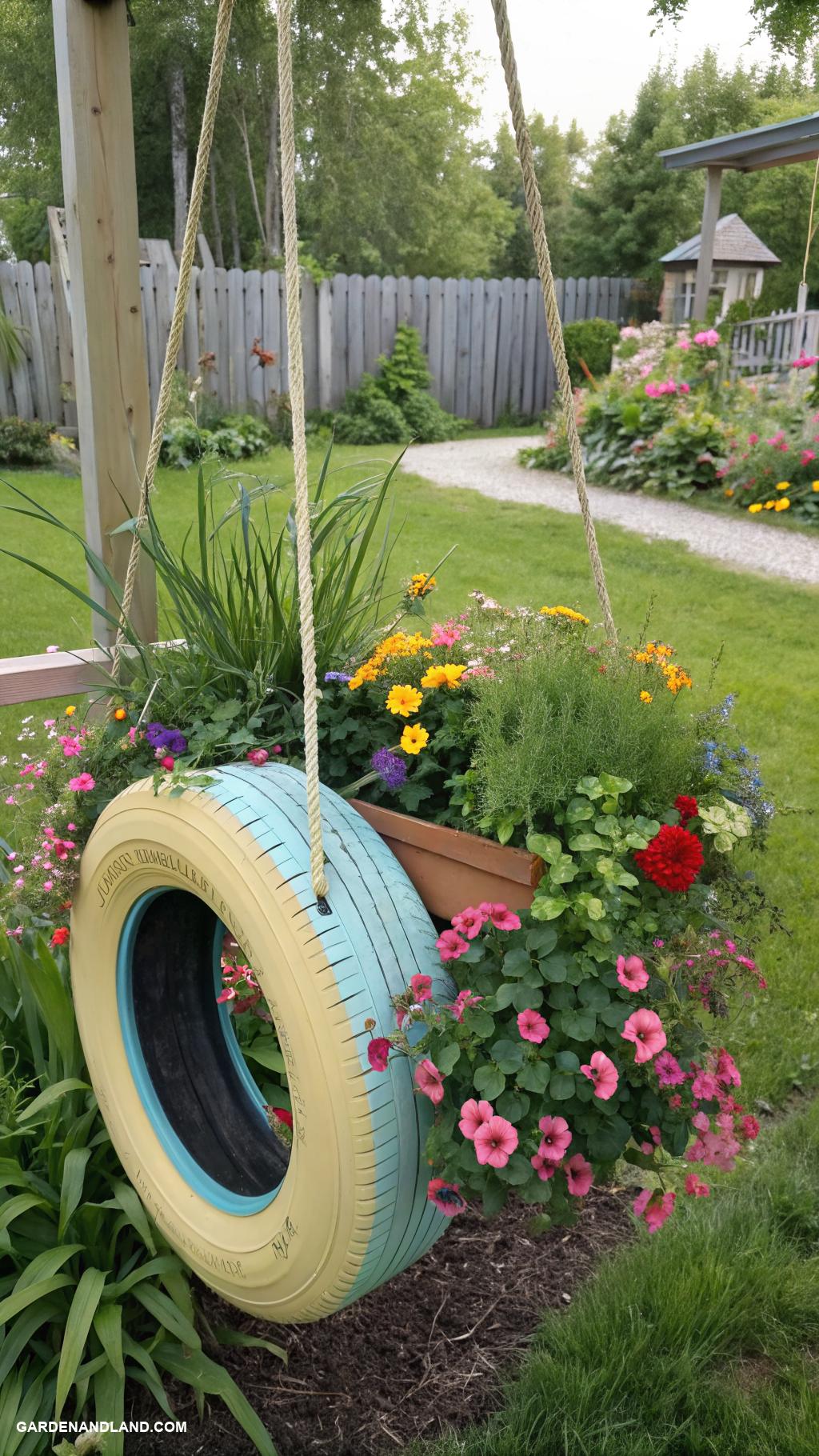 tire planters Tire swing turned into a planter