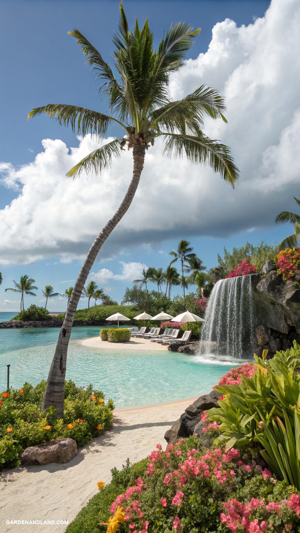 tropical landscaping around pool Palm tree islands for a tropical vibe