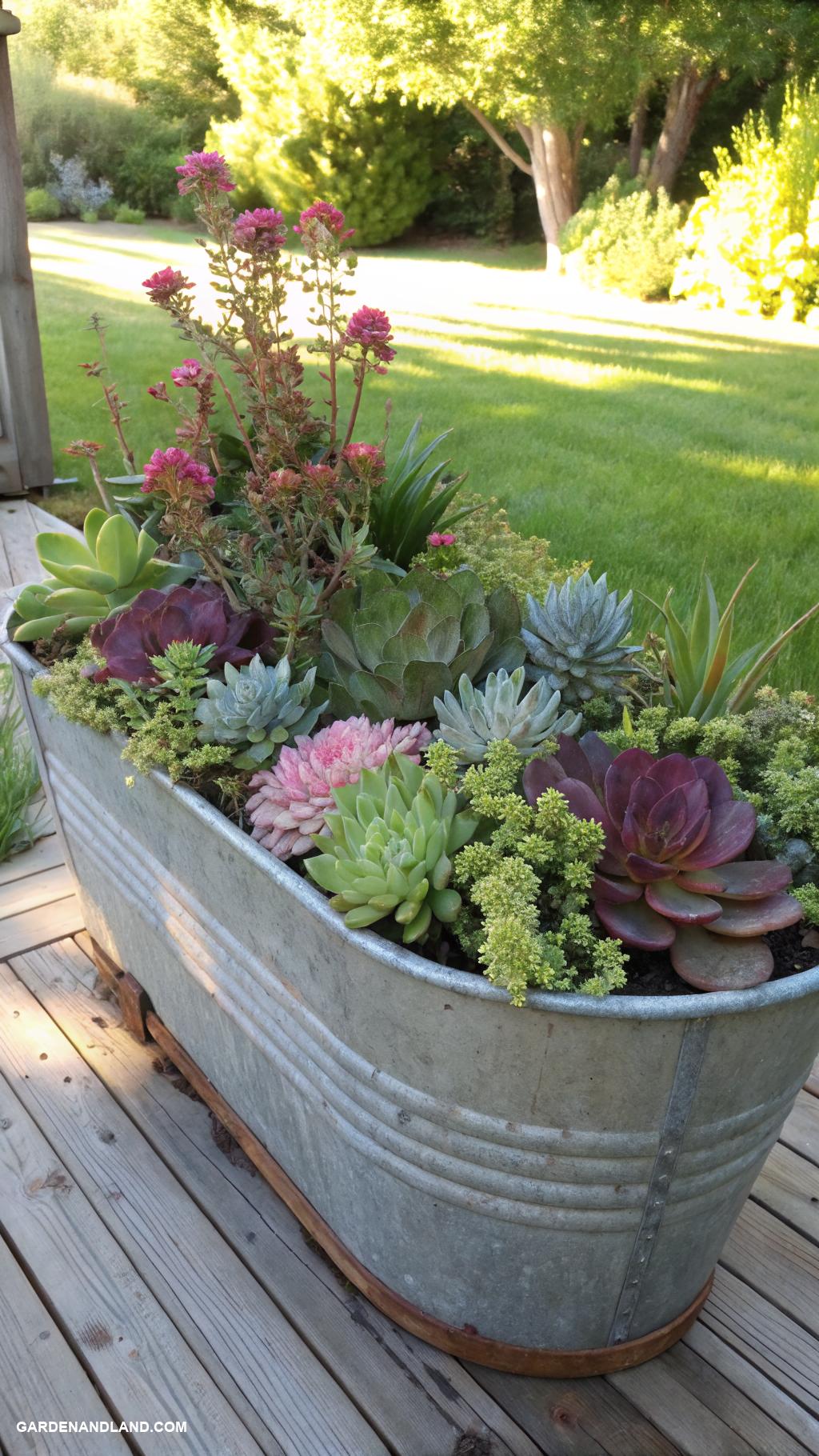 wash tub planter ideas Colorful wash tub succulent arrangement