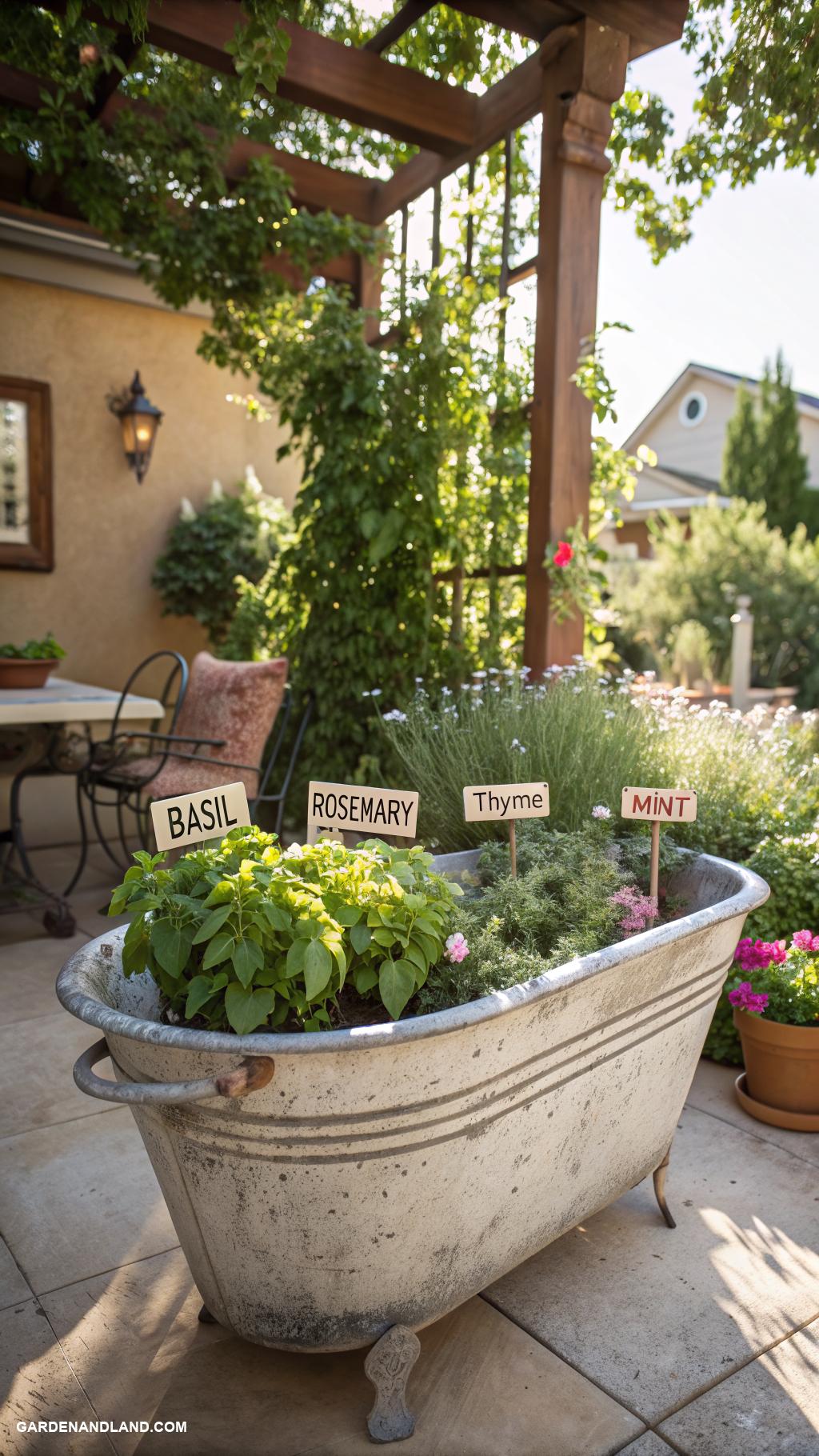 wash tub planter ideas Rustic wash tub herb garden on patio