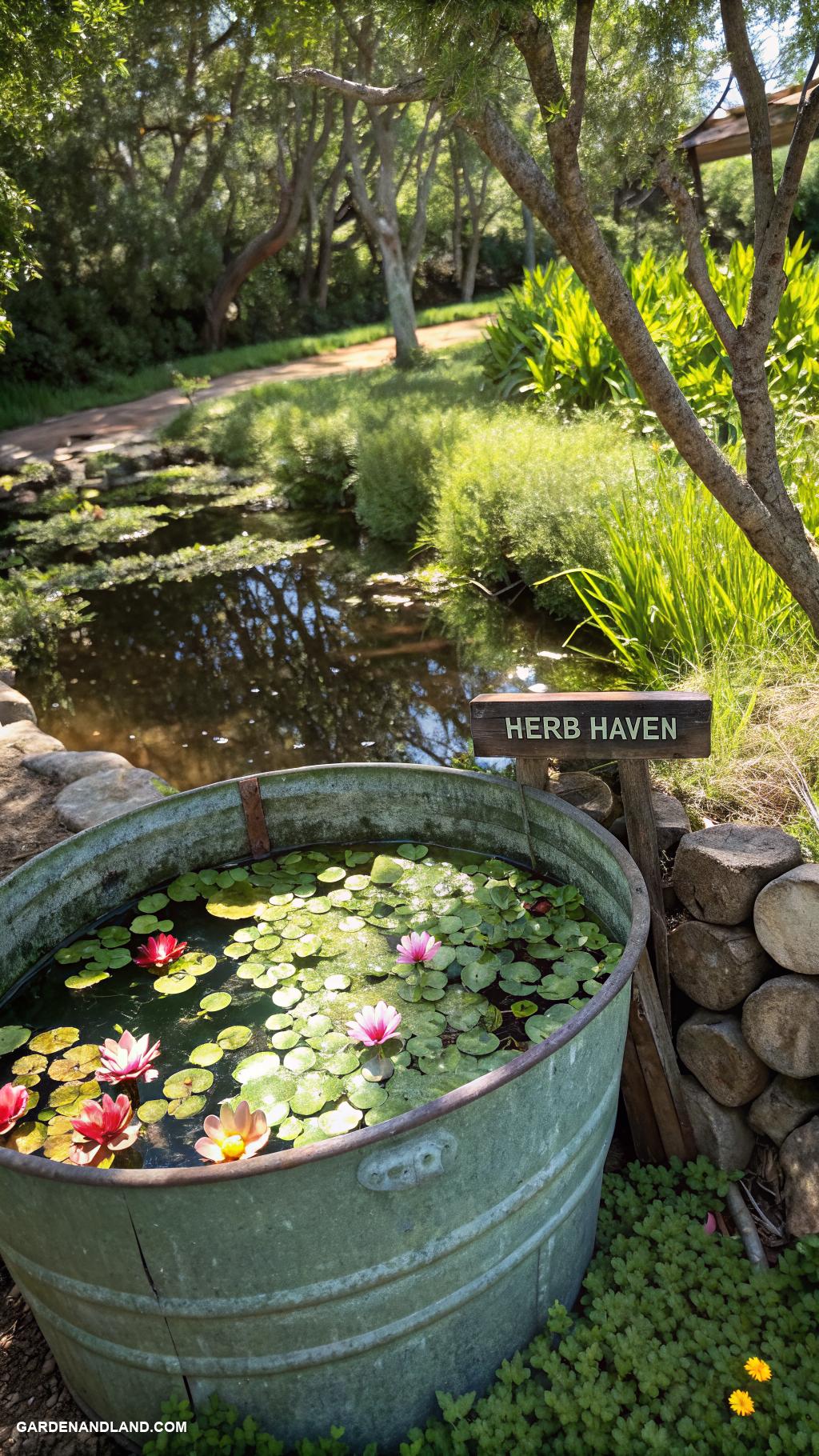 wash tub planter ideas Washing tub pond with floating plants