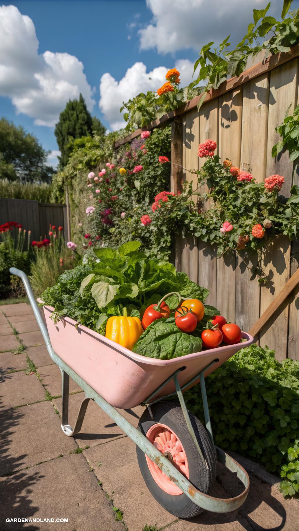 wheelbarrow planter ideas Wheelbarrow filled with vibrant vegetable plants